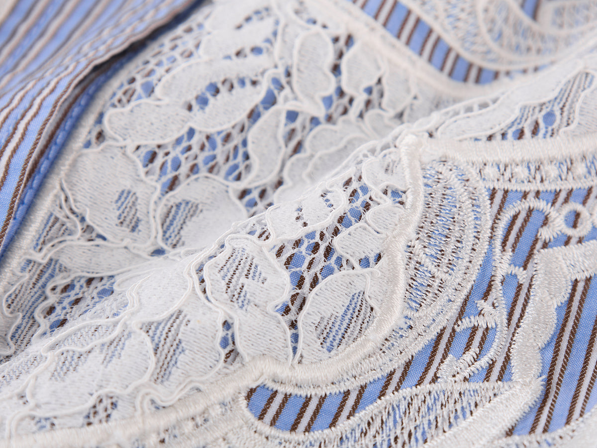 Lace Embroidered Striped Shirt