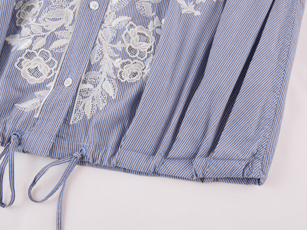Lace Embroidered Striped Shirt