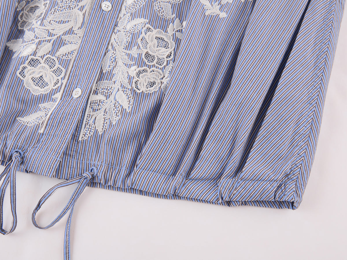 Lace Embroidered Striped Shirt