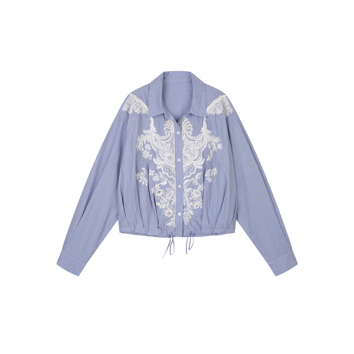 Lace Embroidered Striped Shirt