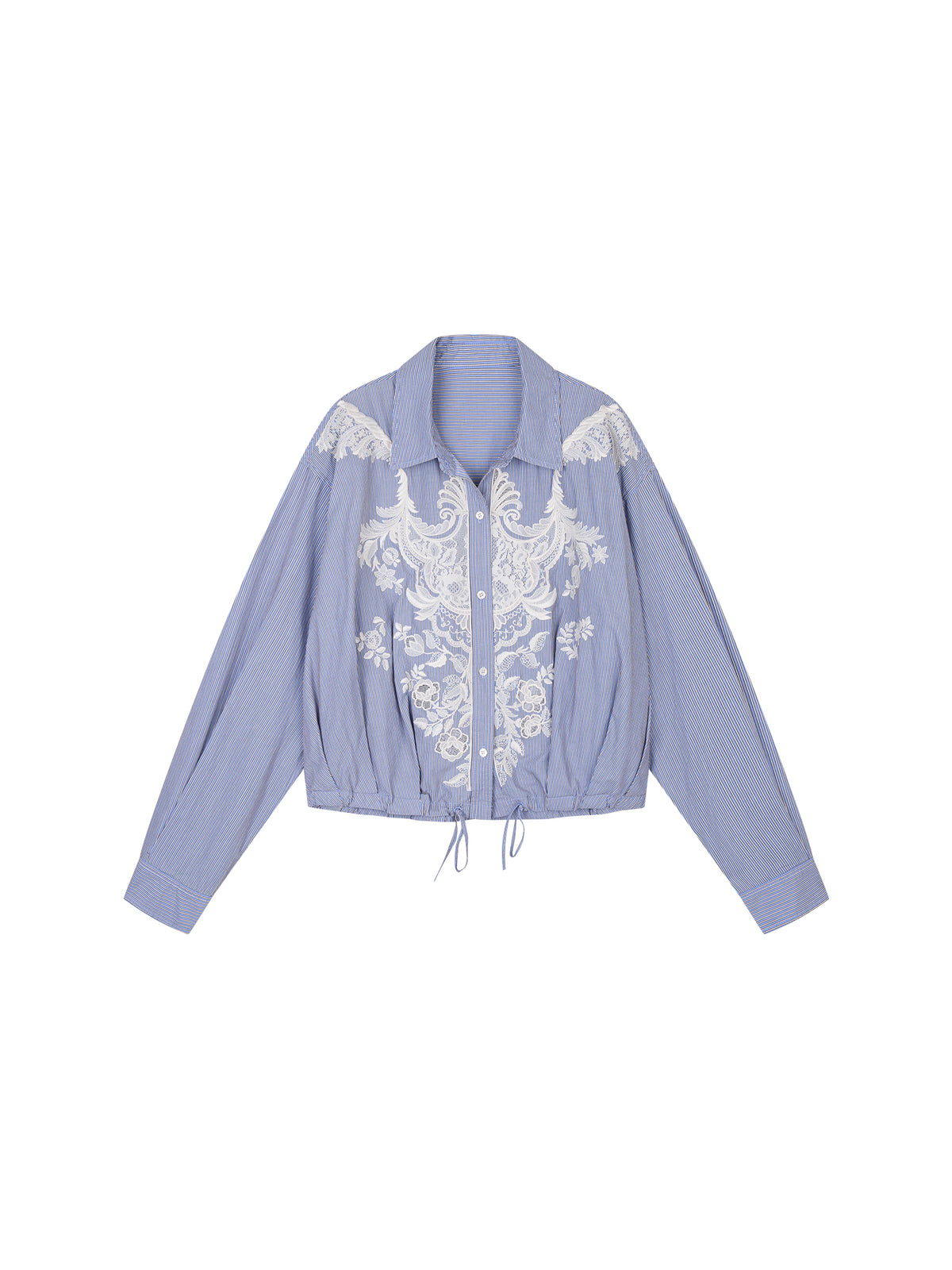 Lace Embroidered Striped Shirt