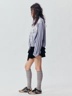 Lace Embroidered Striped Shirt