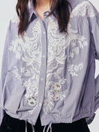 Lace Embroidered Striped Shirt