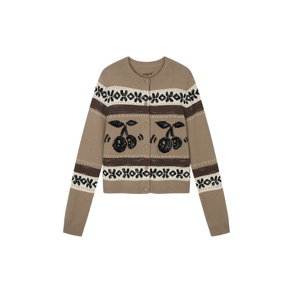 Sporty Cherry Fair Isle Beaded Cardigan