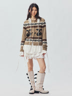 Sporty Cherry Fair Isle Beaded Cardigan