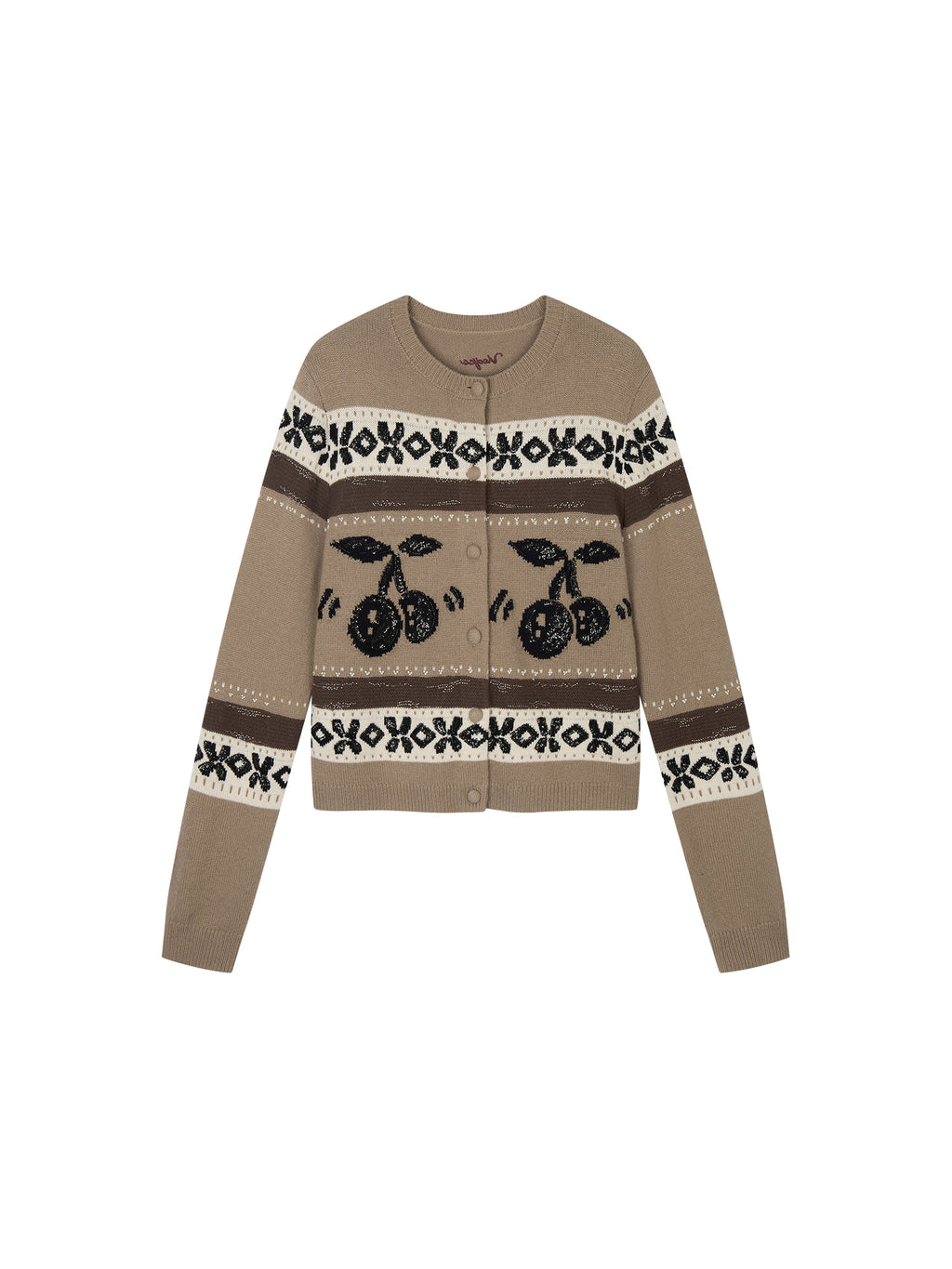 Sporty Cherry Fair Isle Beaded Cardigan
