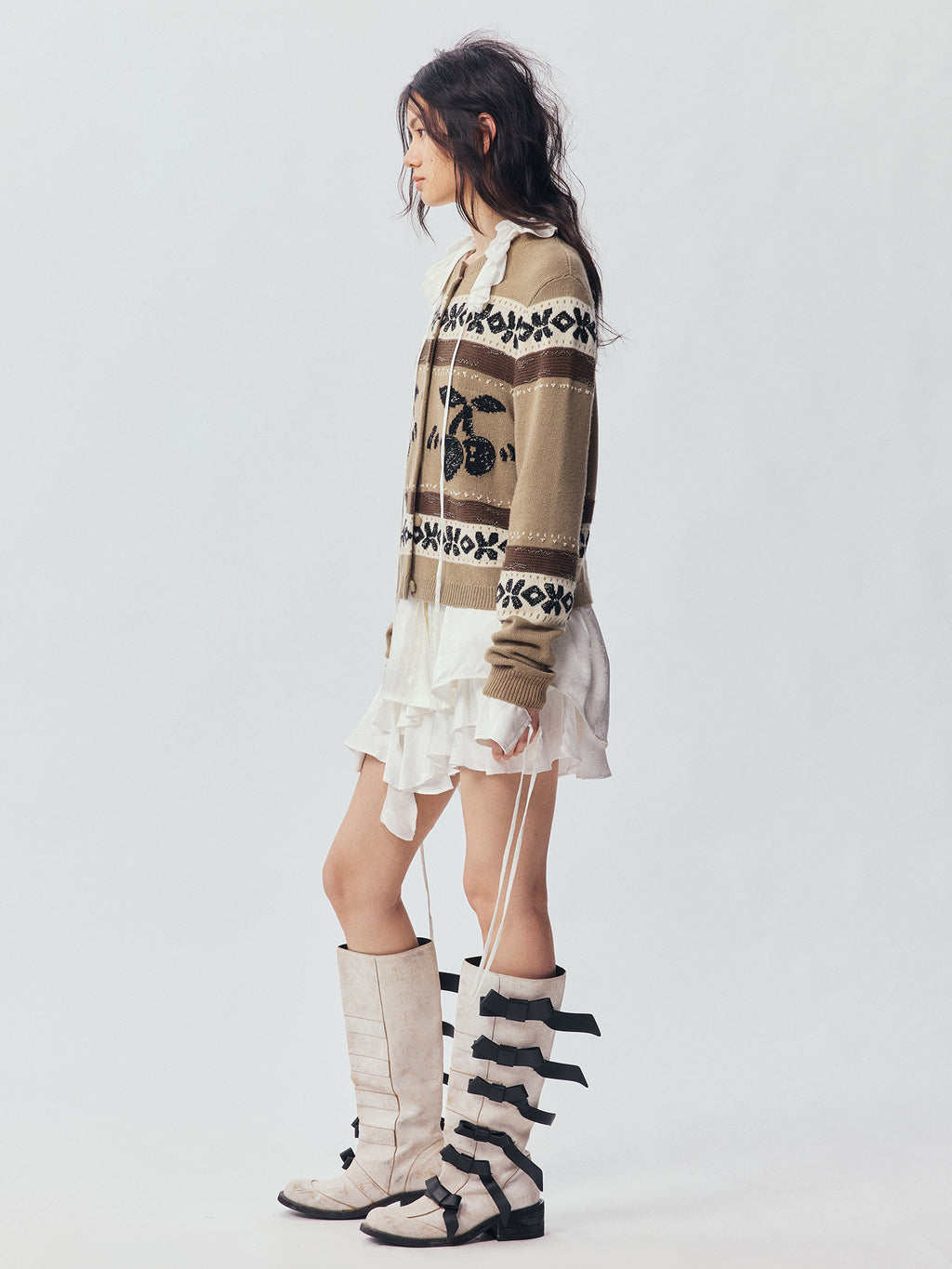 Sporty Cherry Fair Isle Beaded Cardigan