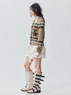 Sporty Cherry Fair Isle Beaded Cardigan