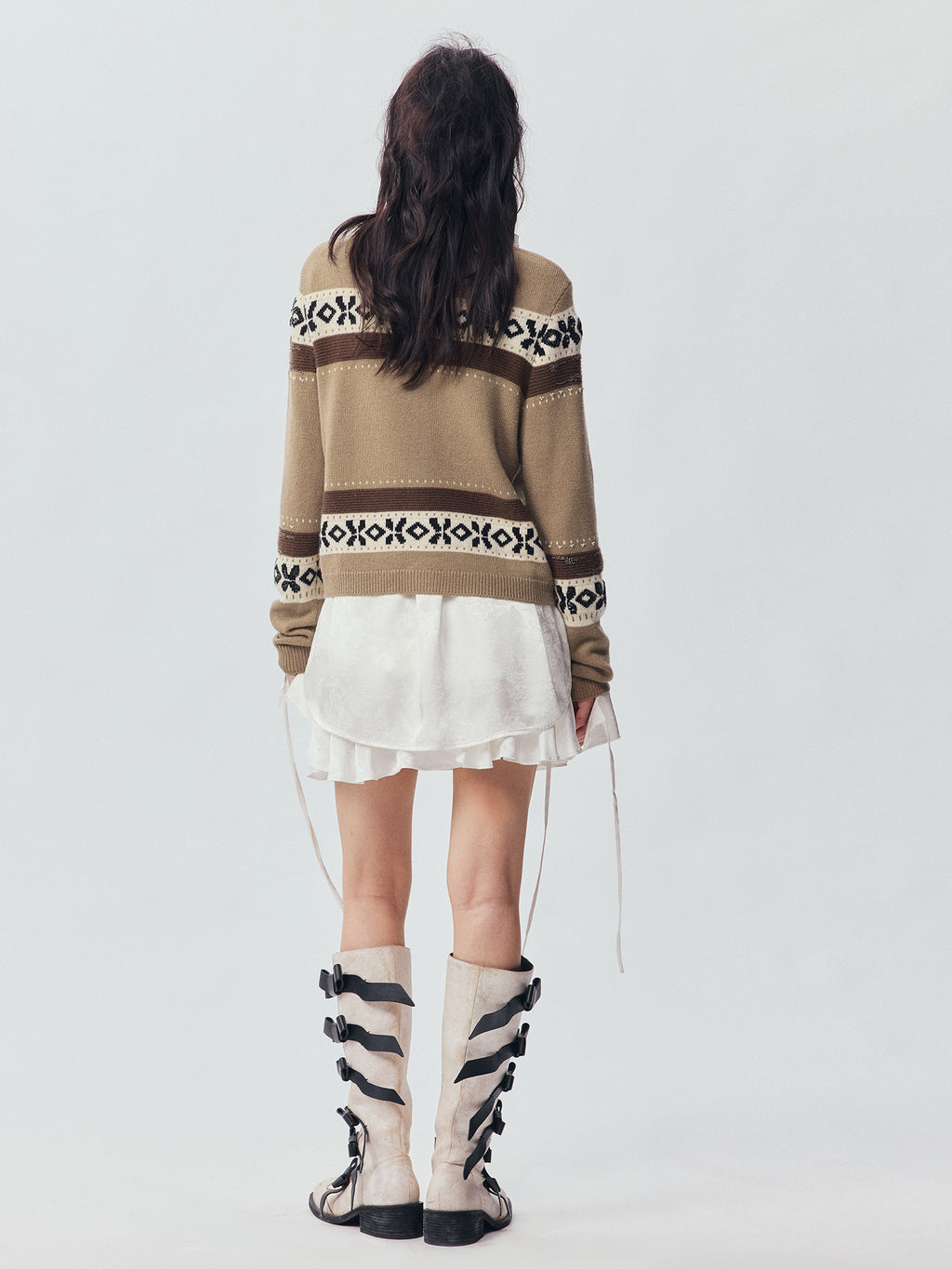 Sporty Cherry Fair Isle Beaded Cardigan