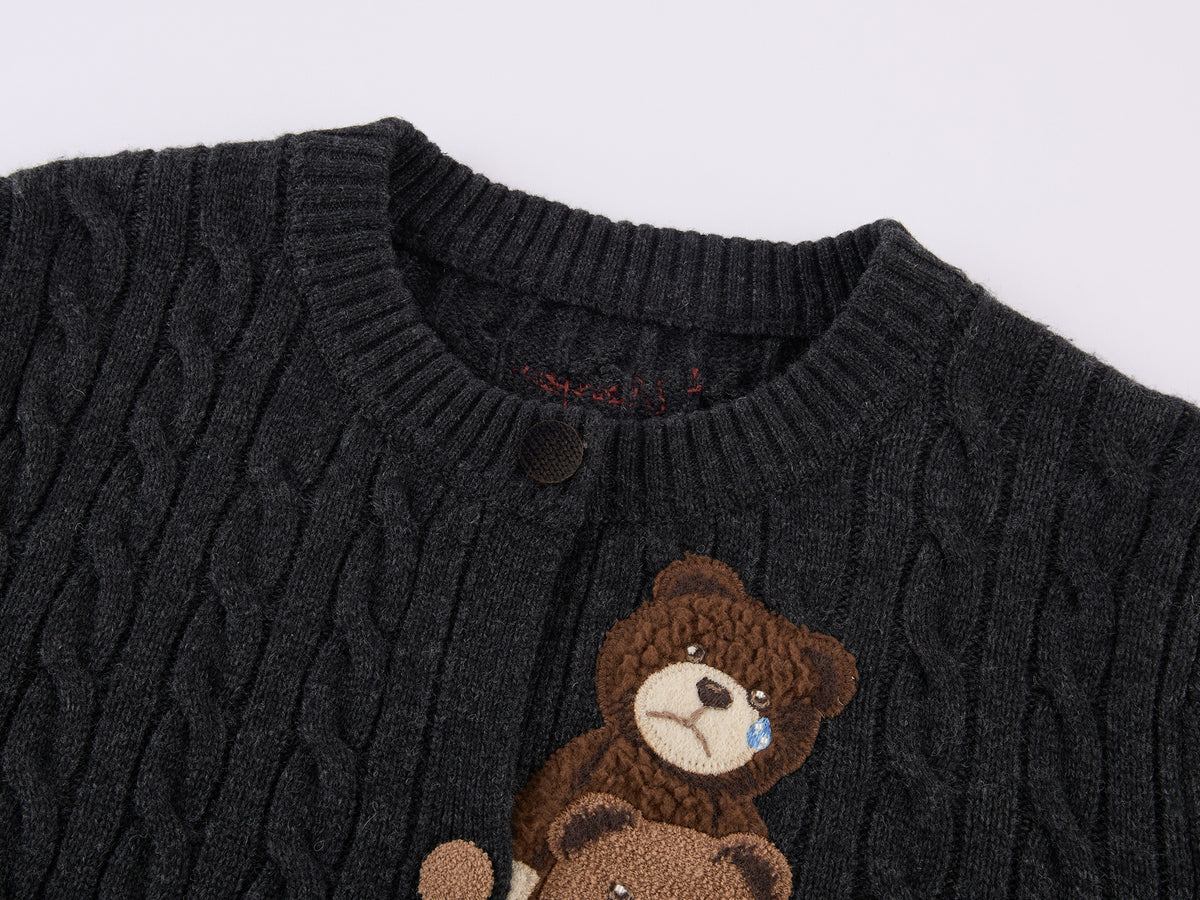 Petty Teddy Embroidered Cable Knit Cardigan