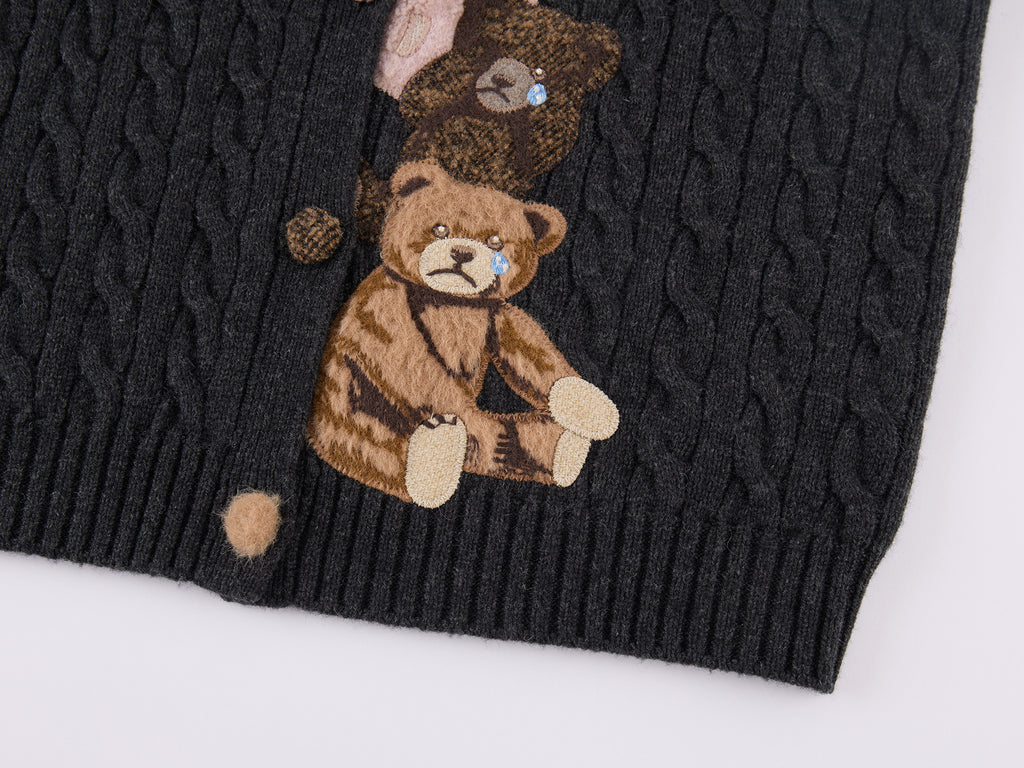 Petty Teddy Embroidered Cable Knit Cardigan