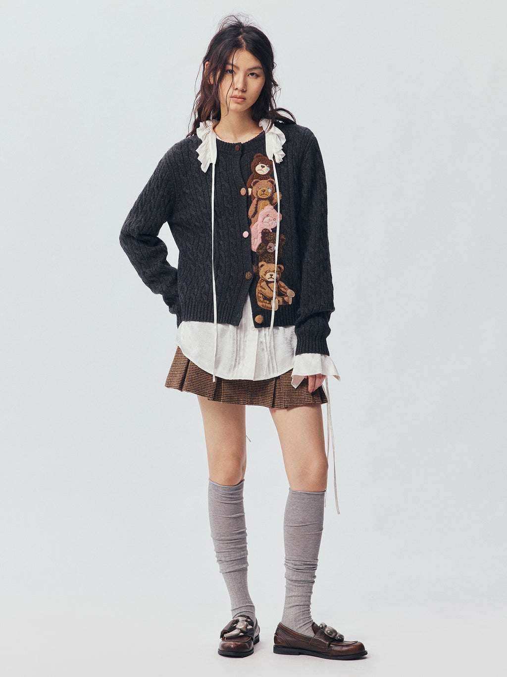 Petty Teddy Embroidered Cable Knit Cardigan