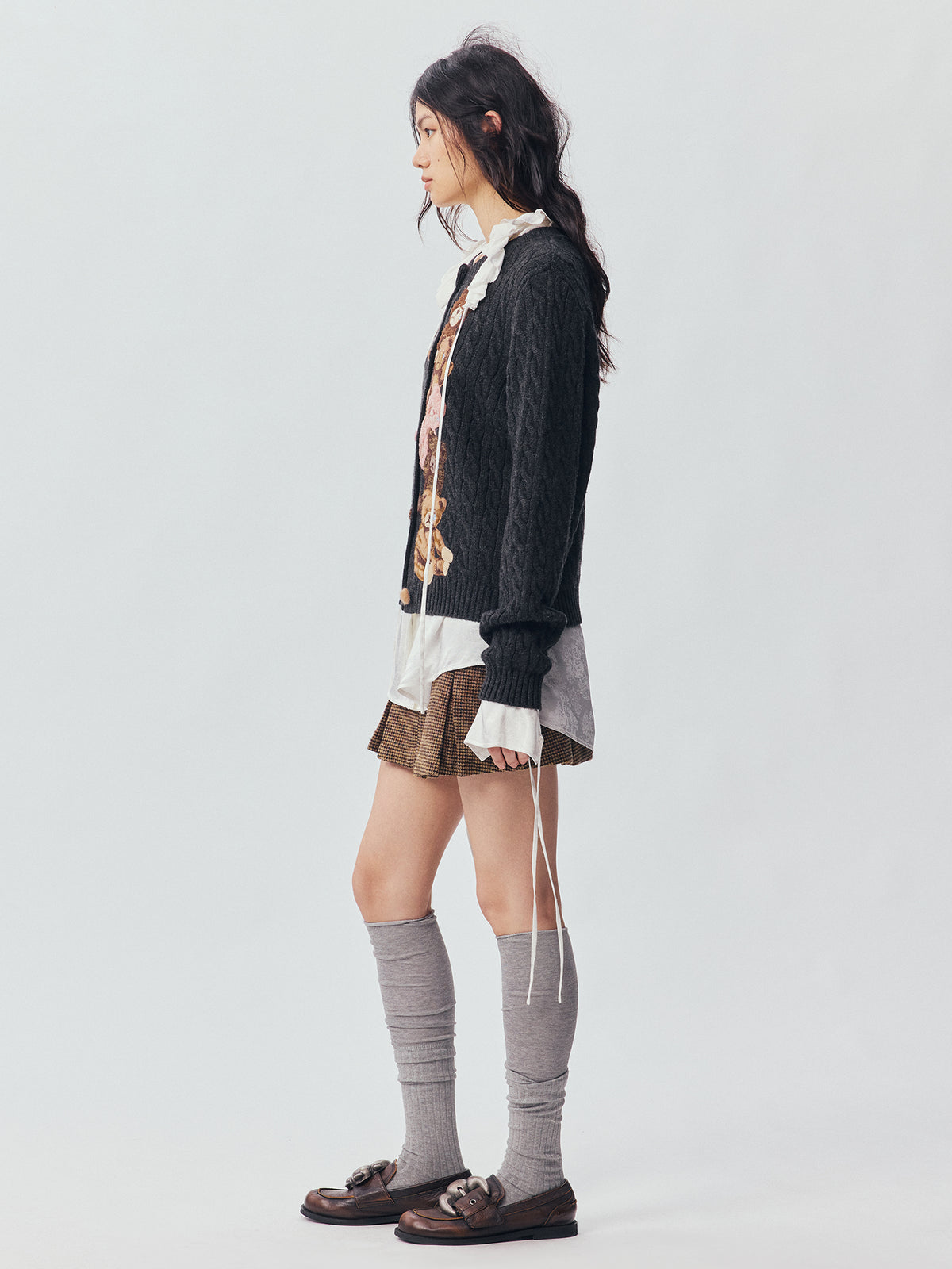 Petty Teddy Embroidered Cable Knit Cardigan