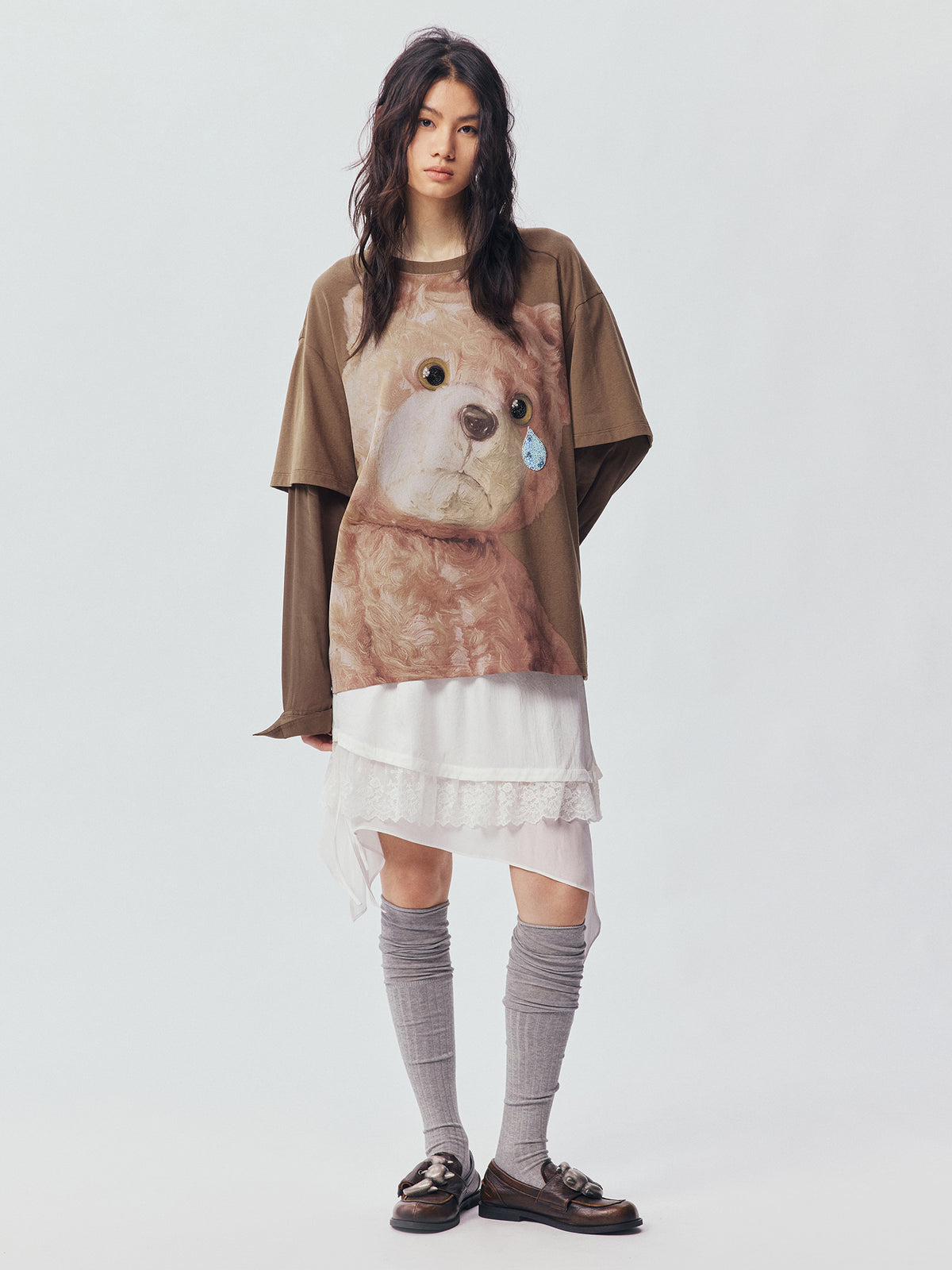 Petty Teddy Beaded Faux-Layer Sweatshirt