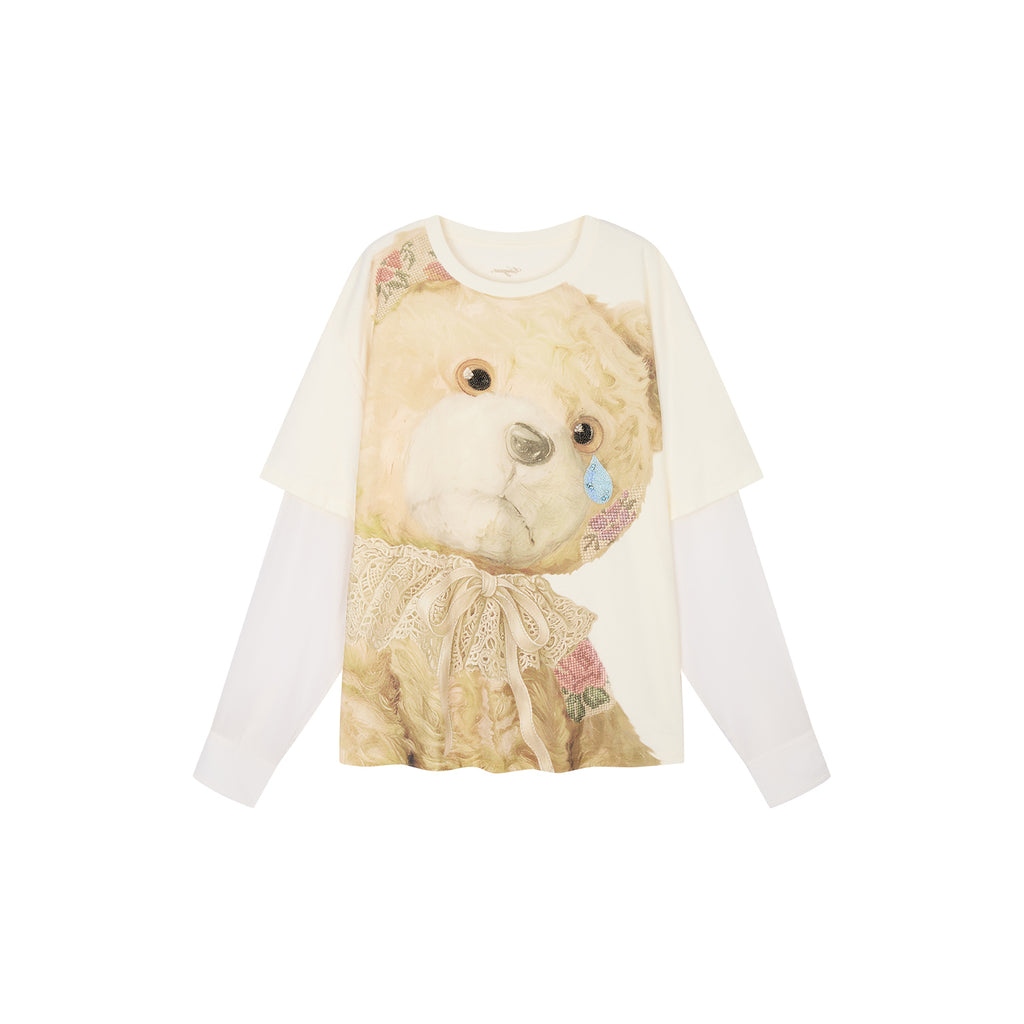 Petty Teddy Beaded Faux-Layer Sweatshirt