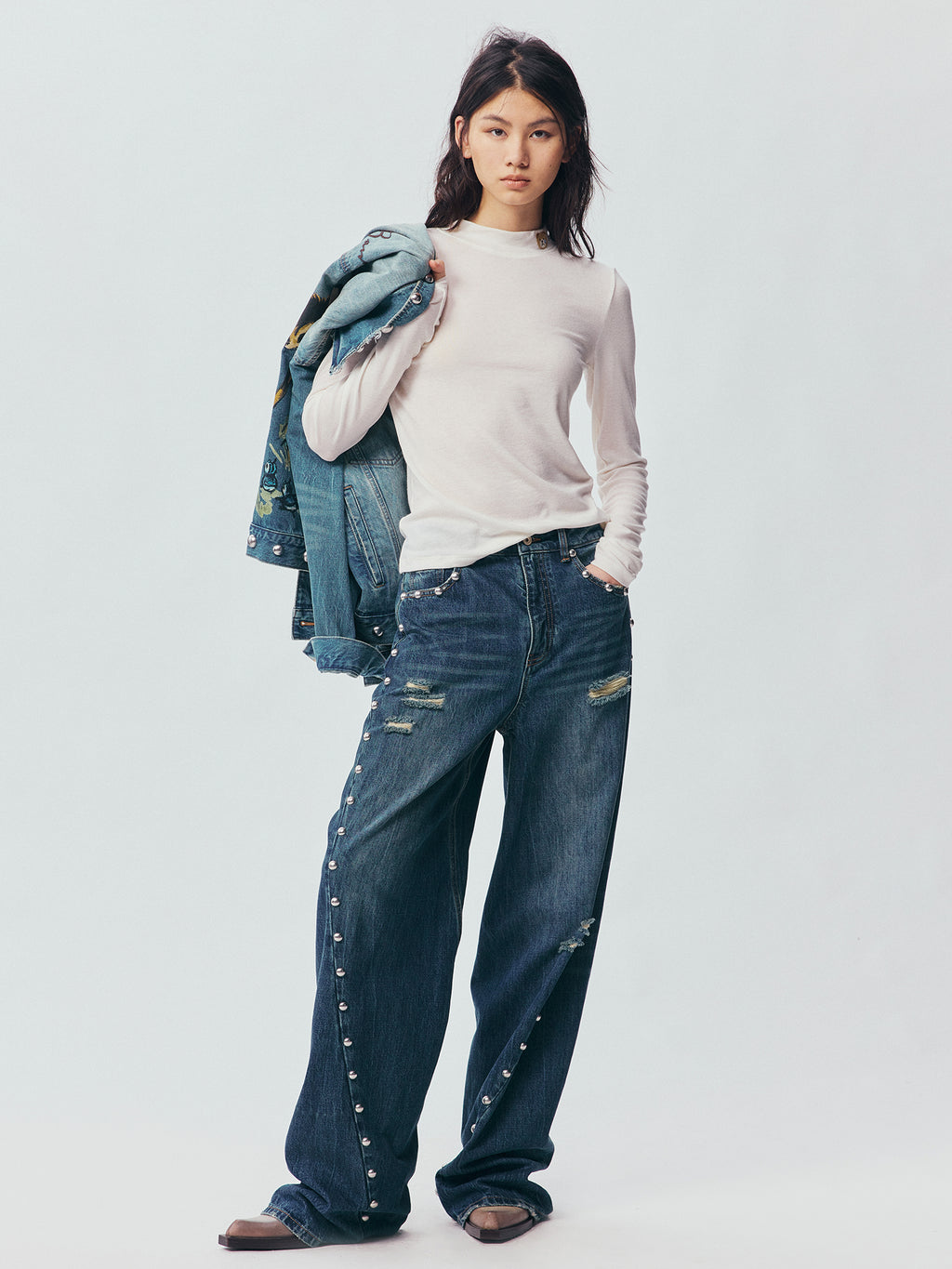 Petty Teddy Embroidered Mock Neck Top