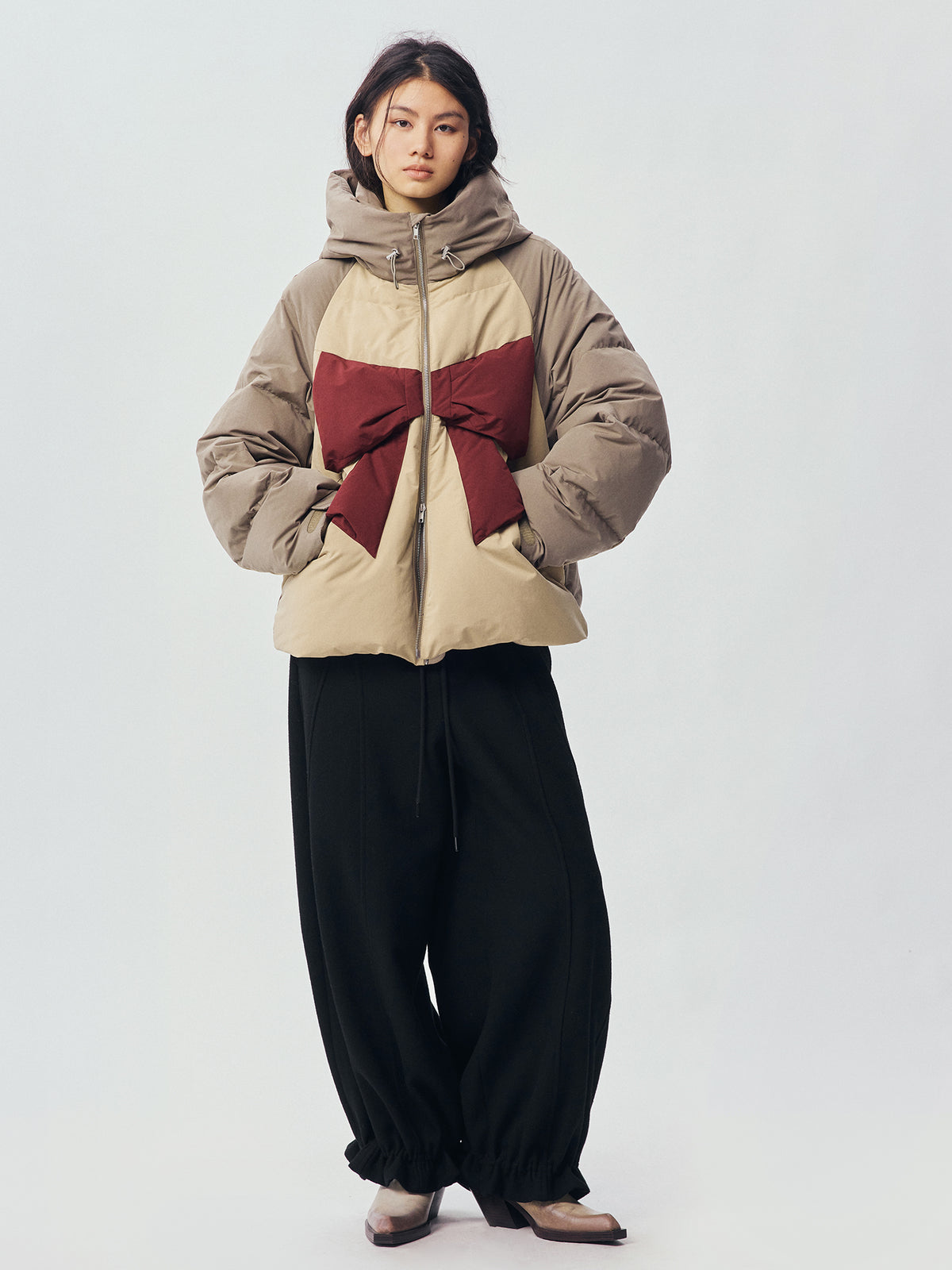 Colour Block Bow Down Jacket