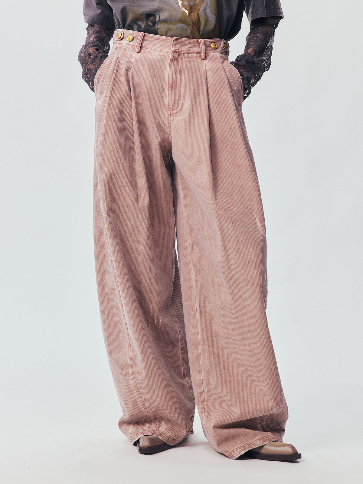 Vintage Washed Military Button Trousers