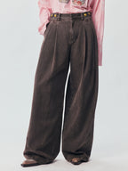 Vintage Washed Military Button Trousers