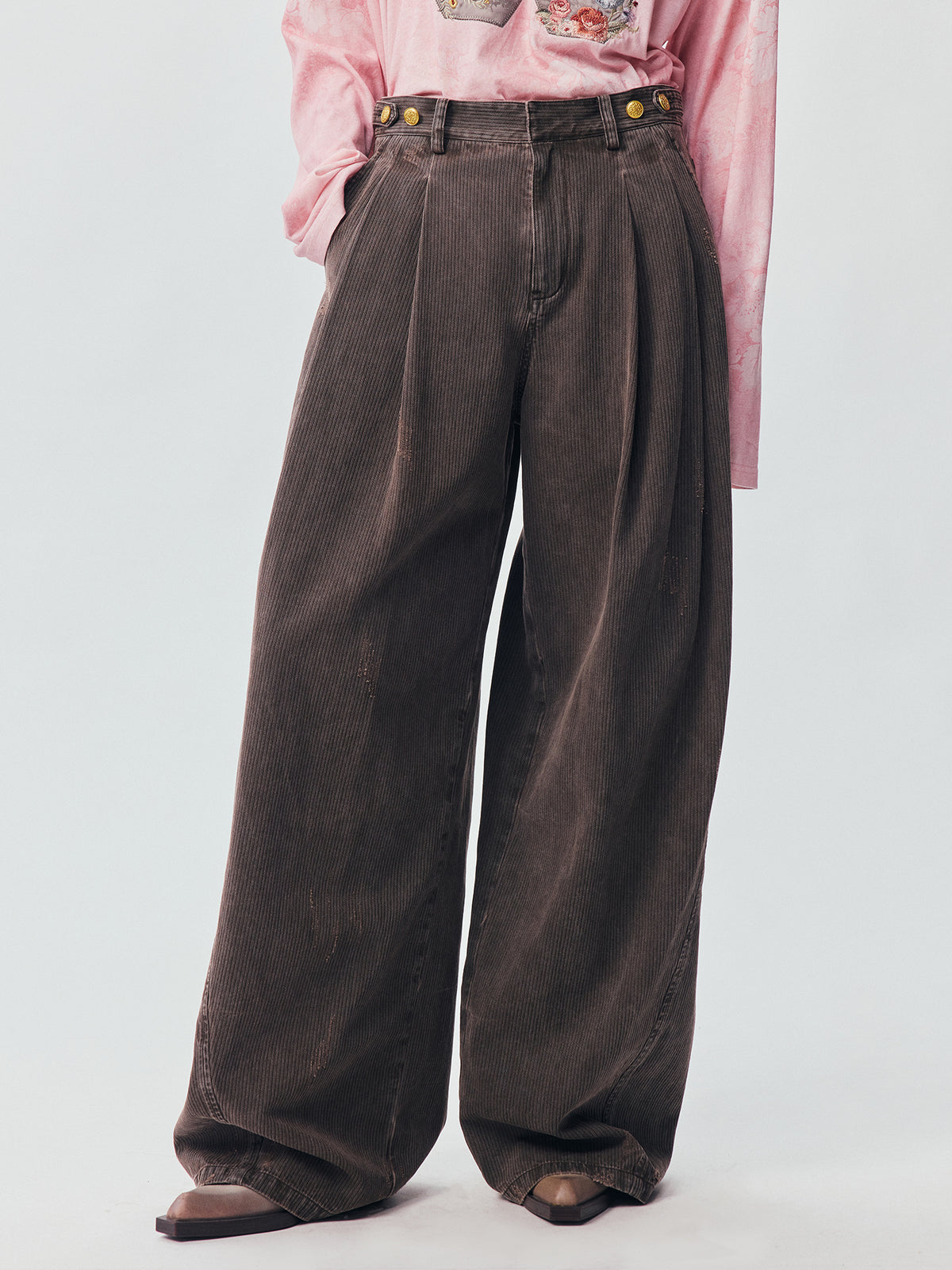 Vintage Washed Military Button Trousers