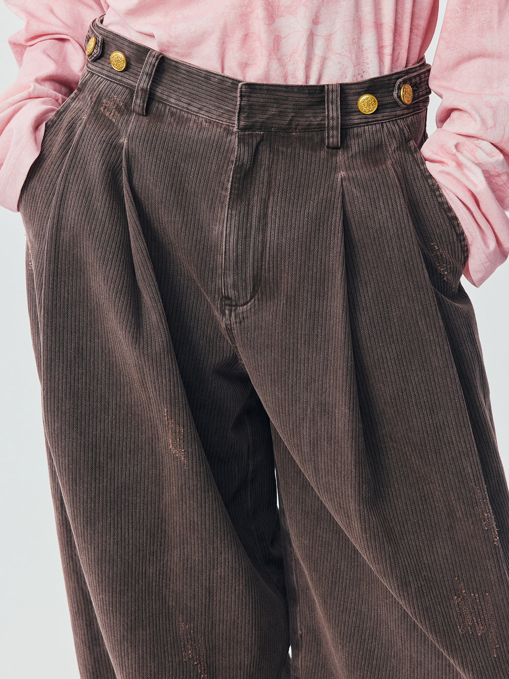Vintage Washed Military Button Trousers