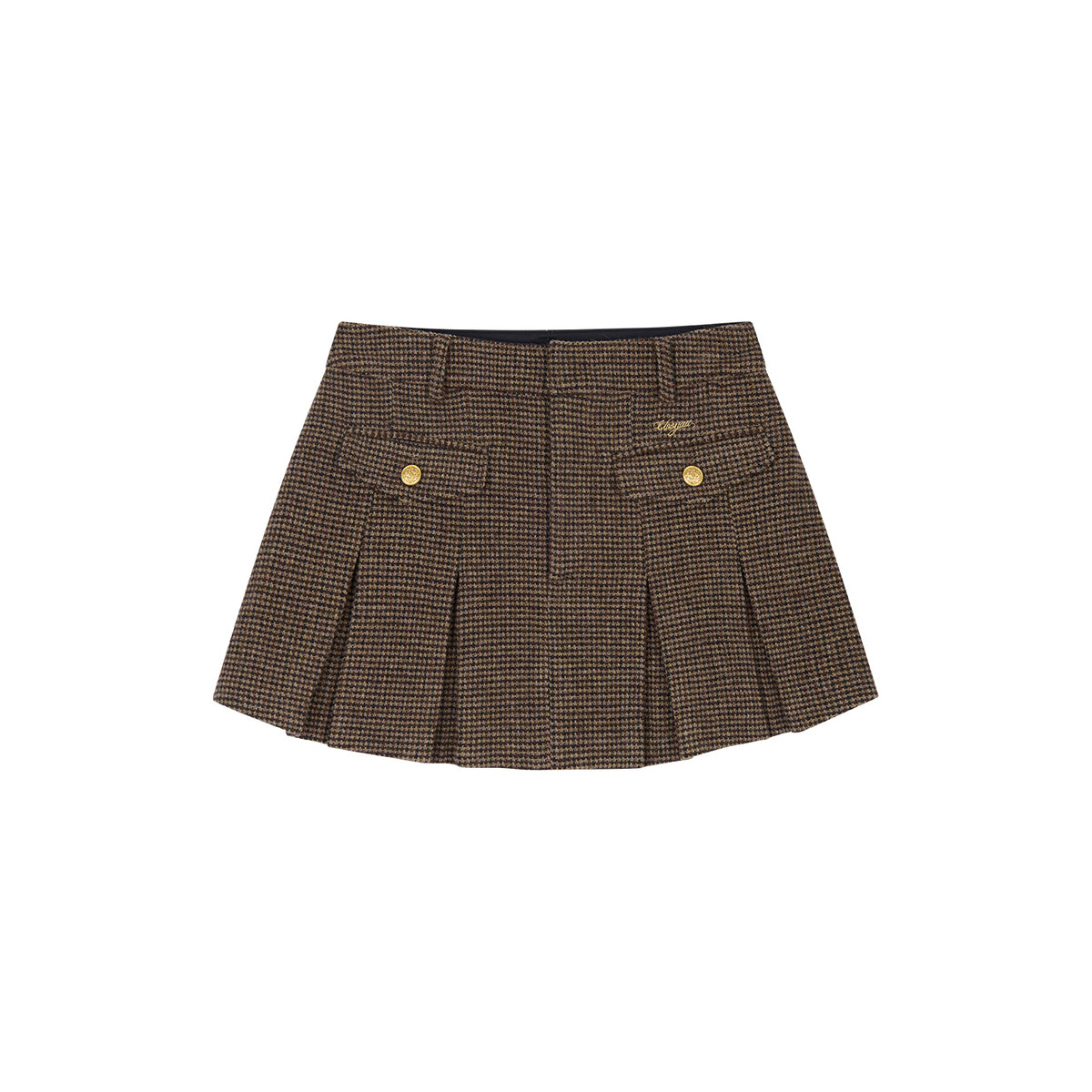 Military Button Wool Pleated Mini Skirt