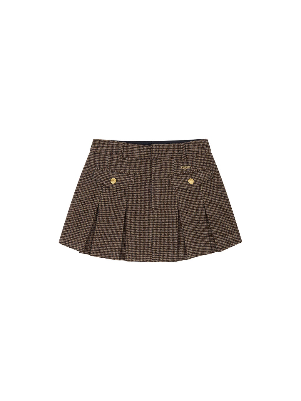 Military Button Wool Pleated Mini Skirt
