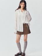 Military Button Wool Pleated Mini Skirt