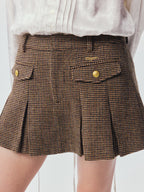 Military Button Wool Pleated Mini Skirt