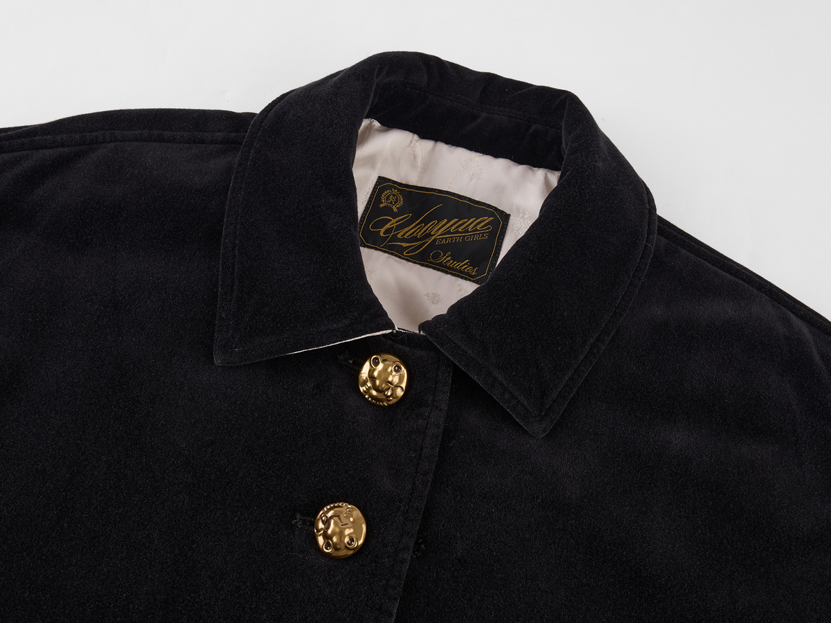 Reversible Vintage Officer-Button Puffer Jacket