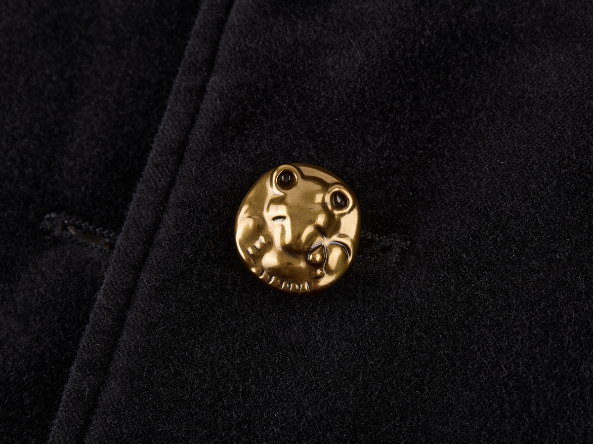 Reversible Vintage Officer-Button Puffer Jacket