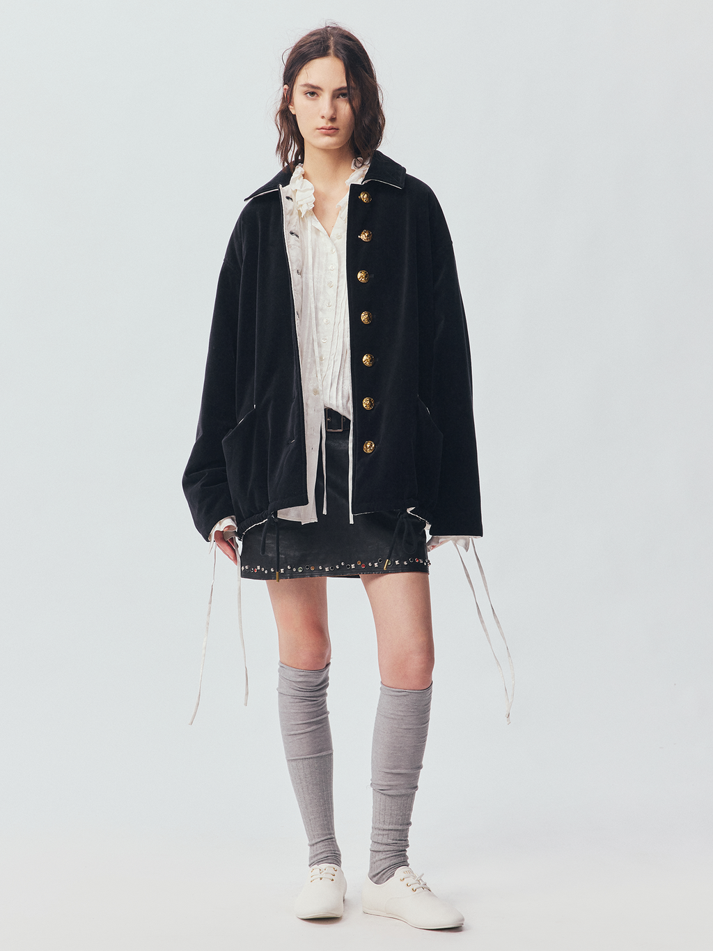 Reversible Vintage Officer-Button Puffer Jacket