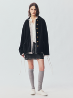 Reversible Vintage Officer-Button Puffer Jacket