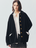 Reversible Vintage Officer-Button Puffer Jacket