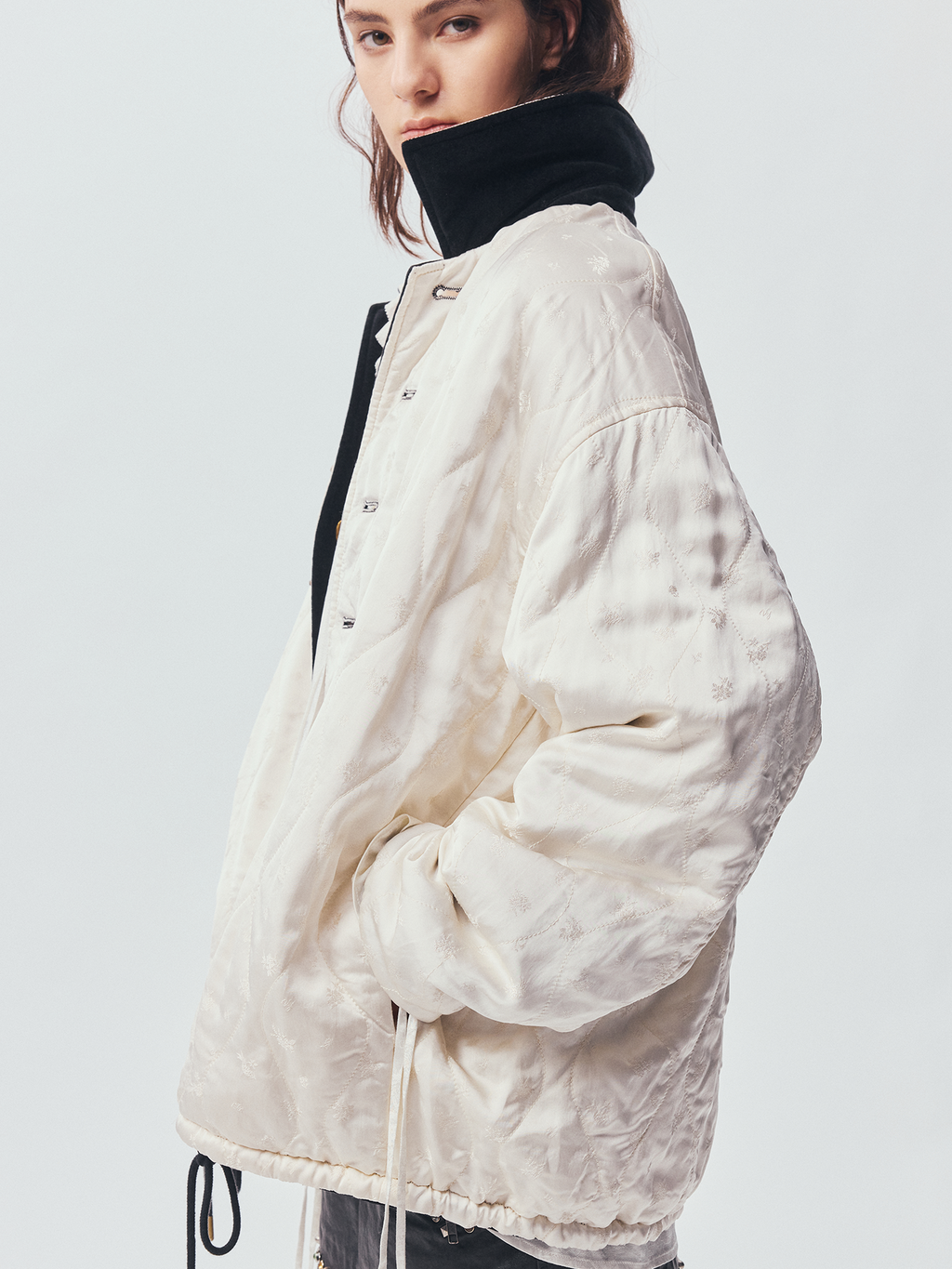 Reversible Vintage Officer-Button Puffer Jacket