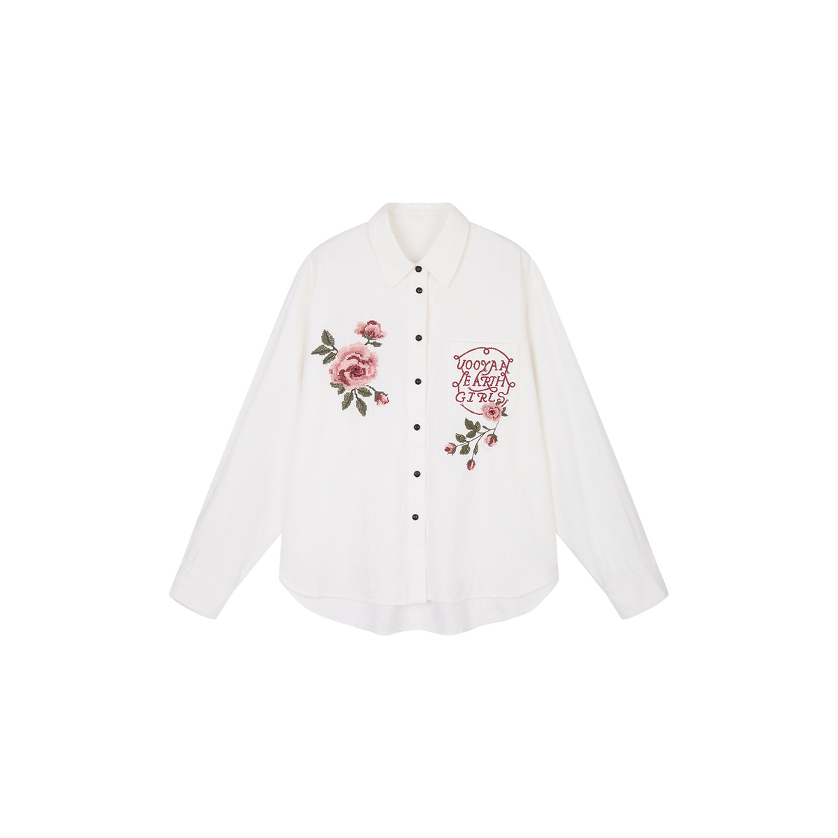 Vintage Floral-Embroidered Textured Shirt