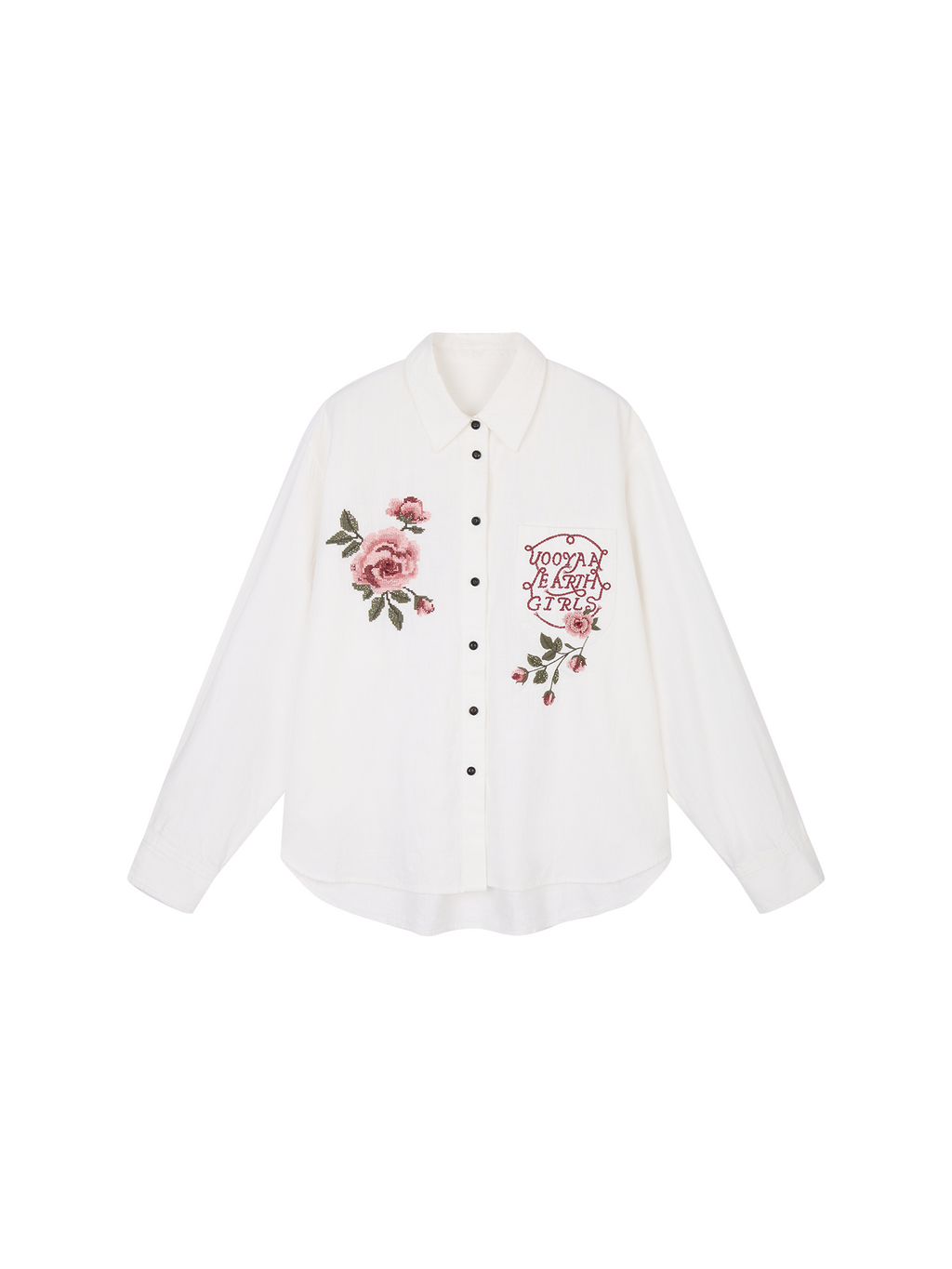 Vintage Floral-Embroidered Textured Shirt
