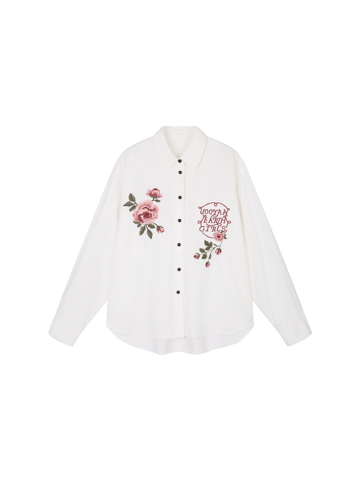 Vintage Floral-Embroidered Textured Shirt