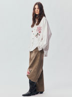 Vintage Floral-Embroidered Textured Shirt