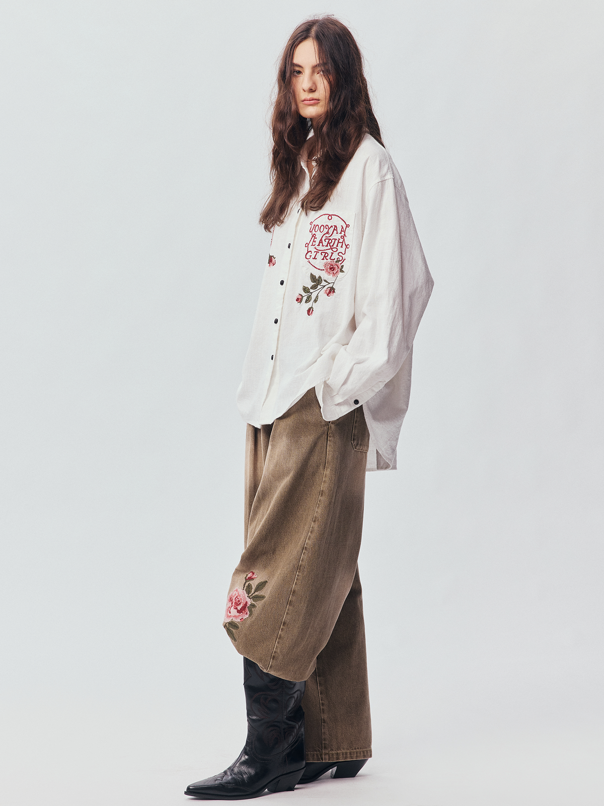 Vintage Floral-Embroidered Textured Shirt