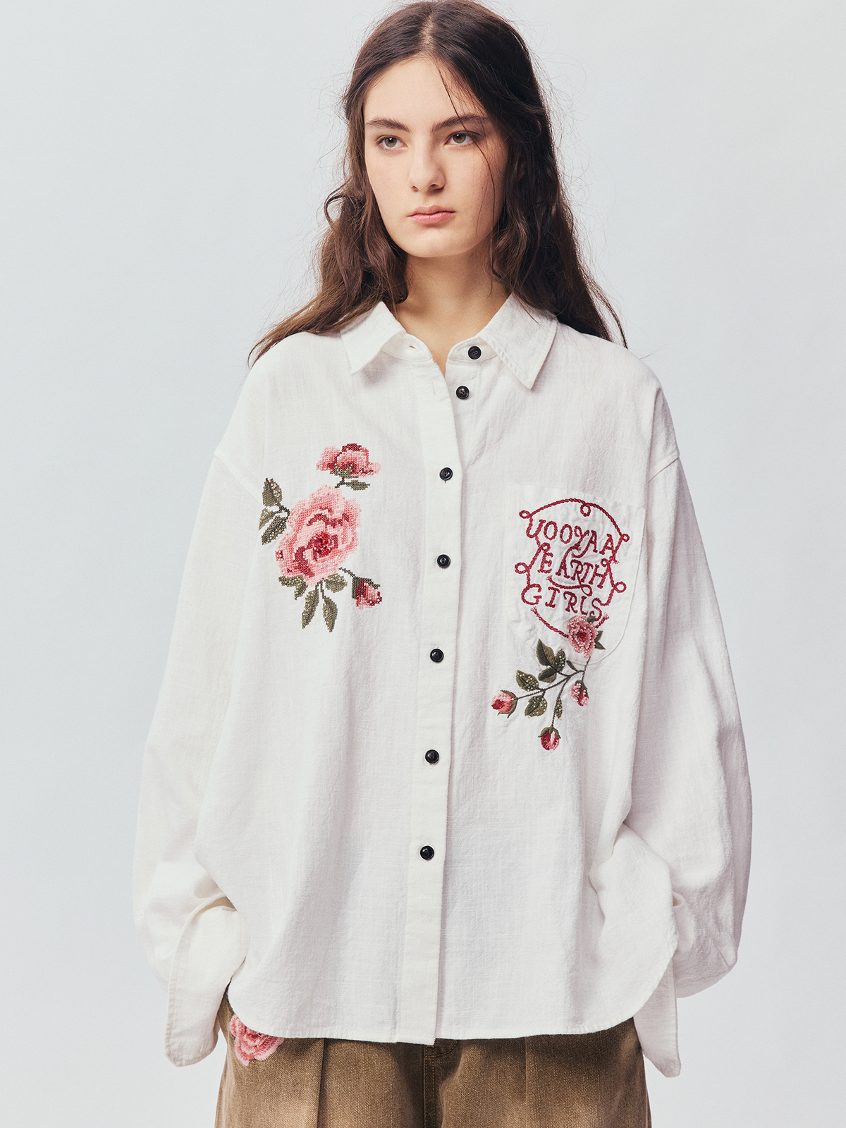 Vintage Floral-Embroidered Textured Shirt