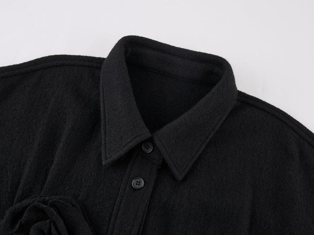 Relaxed Floral-Appliqué Wool Shirt