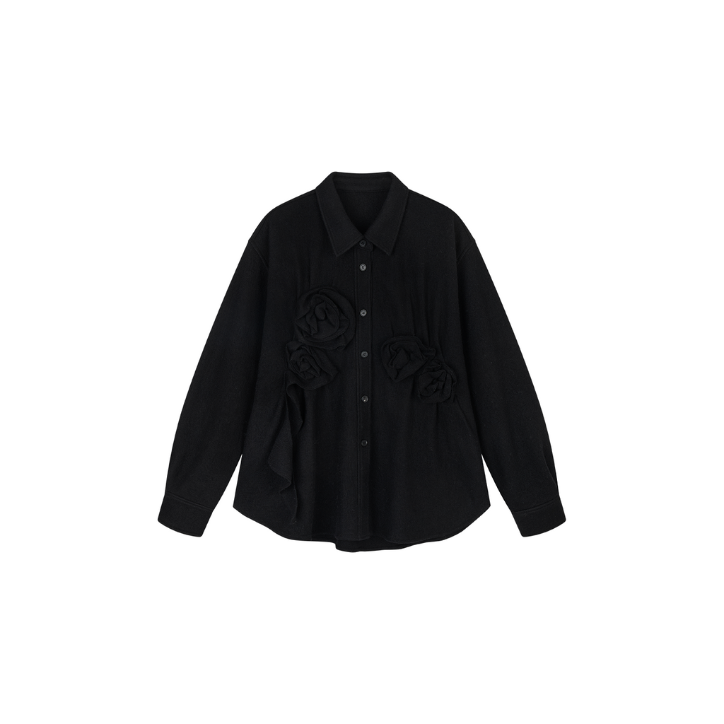 Relaxed Floral-Appliqué Wool Shirt