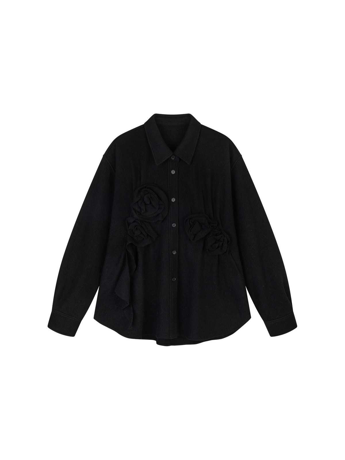 Relaxed Floral-Appliqué Wool Shirt