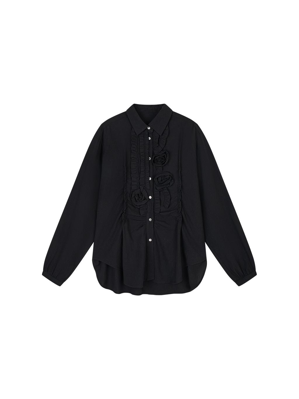 Asymmetric Ruffle Floral-Applique Shirt