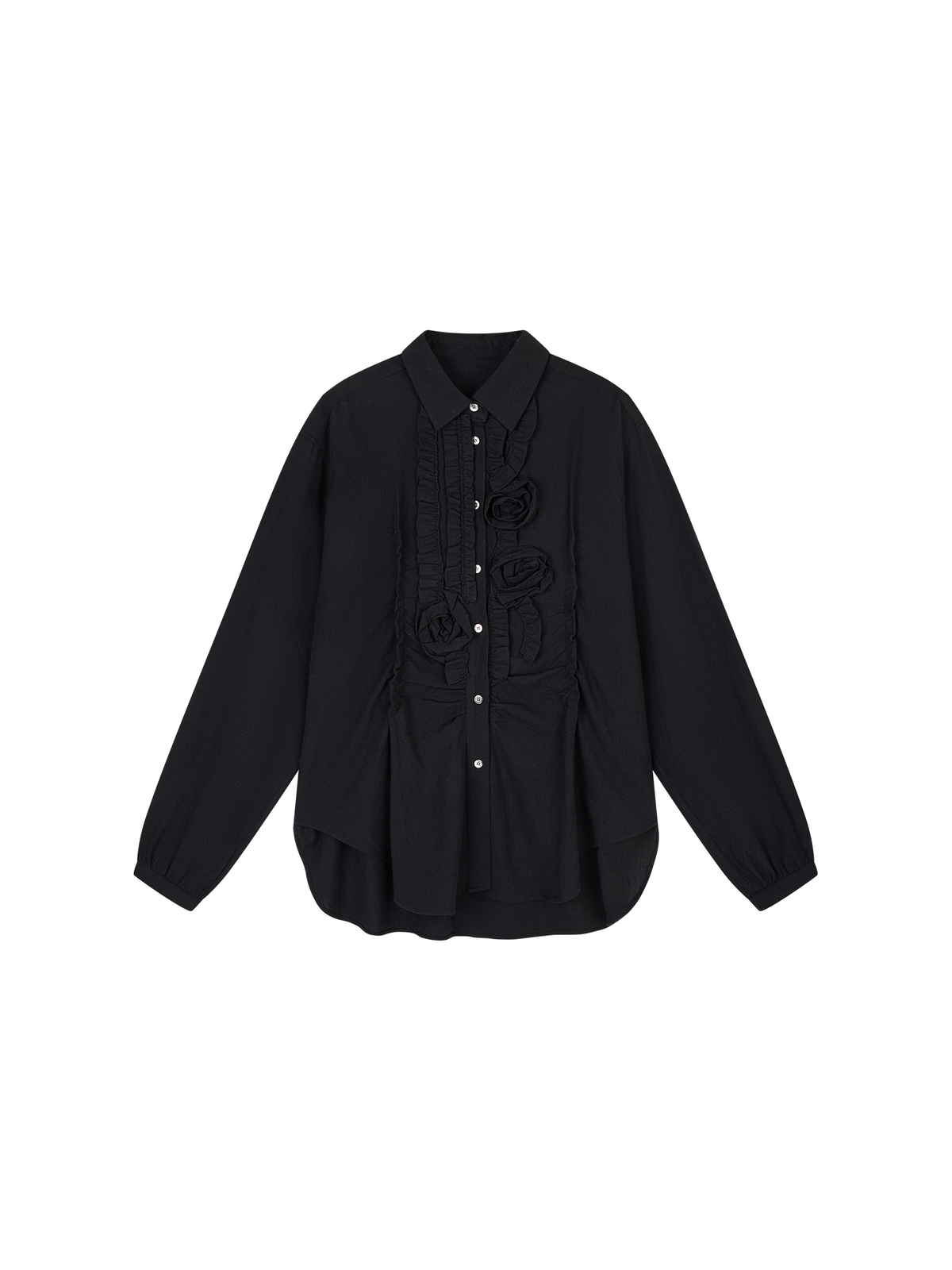 Asymmetric Ruffle Floral-Applique Shirt