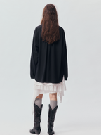 Asymmetric Ruffle Floral-Applique Shirt