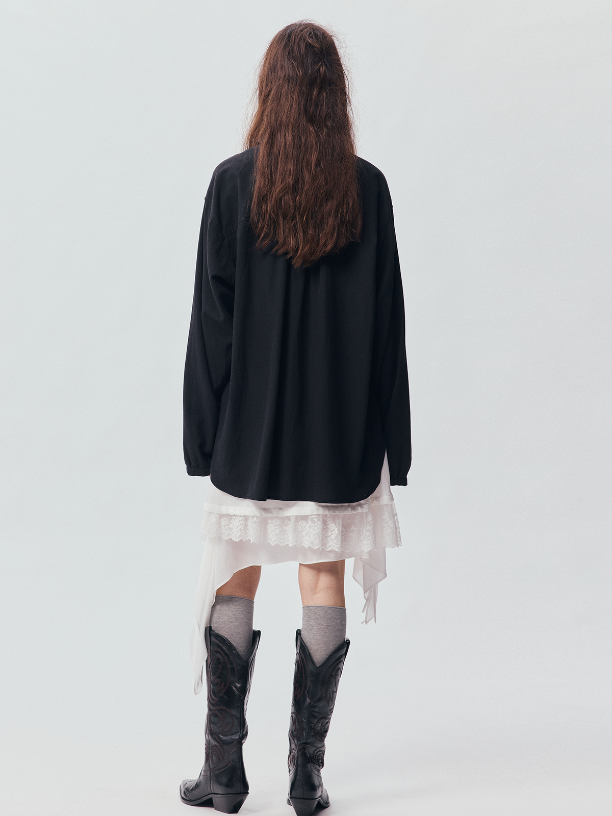 Asymmetric Ruffle Floral-Applique Shirt