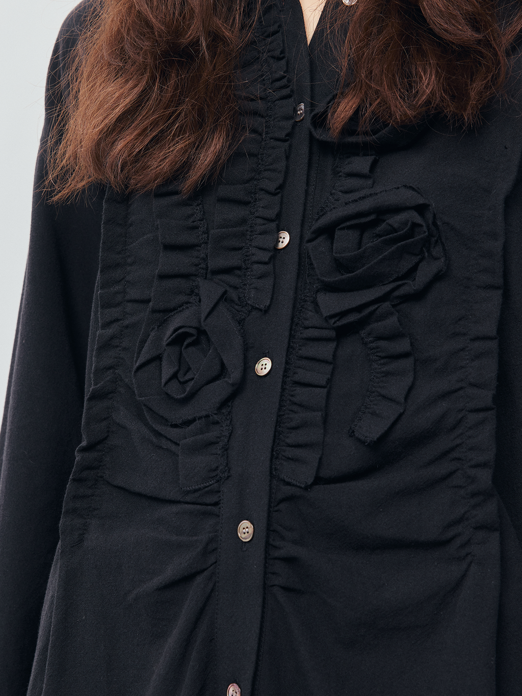 Asymmetric Ruffle Floral-Applique Shirt