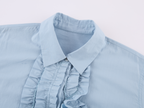 Mist-Blue Floral-Appliqué Cotton Shirt